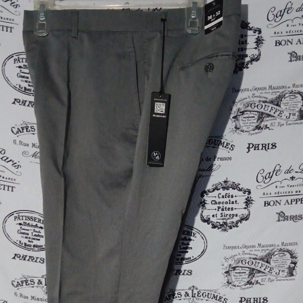 Michael Brandon Flex Fit Comfort Waist Non-Iron Grey Slim Flat Front 36 x 32 NWT